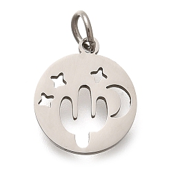 Нержавеющая Сталь Цвет 304 прелести нержавеющей стали, с целью перехода в кольце, плоский круглый с подвеской в виде кактуса, звезды и луны, лазерная резка, цвет нержавеющей стали, 14x12x1 мм, отверстие : 3 мм