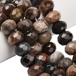Деревянное Окаменение Природные окаменелое дерево бисер пряди, рондель, граненые, 11~12x8~8.5 мм, отверстие : 1.6 мм, около 47~48 шт / нитка, 15.24~15.75 дюйм (38.7~40 см)