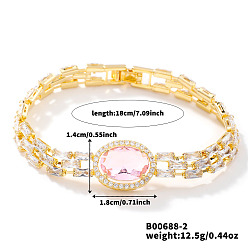 Pink Браслеты-цепочки из латуни с кубическими циркониями, браслеты для часов для женщин, овальные, розовые, внутренний диаметр: 7-1/8 дюйм (18 см)