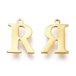 Letter R Vacuum Plating  304 Stainless Steel Charms, Laser Cut, Alphabet, Golden, Letter.R, 12x9x0.8mm, Hole: 1mm