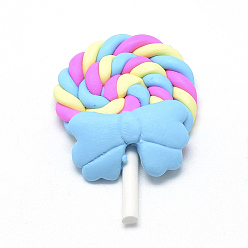 Темно-Голубой Бусины из полимерной глины , без отверстия , леденец с бантом, глубокое синее небо, 39~48x27~30x7~9 мм