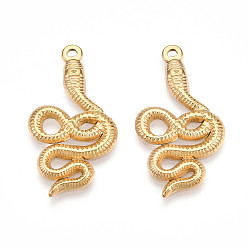 Настоящее золото 18K 304 подвески из нержавеющей стали, ионное покрытие (ip), змеиные чары, реальный 18 k позолоченный, 33x17.5x2 мм, отверстие : 1.6 мм