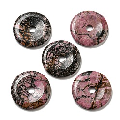 Rhodonite Natural Rhodonite Pendants, Donut/Pi Disc Charms, 50x6.5~7.5mm, Hole: 10mm