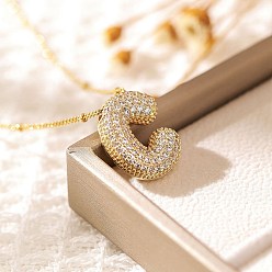 Letter C Латунные микропаве прозрачные кубические цирконии ожерелья с подвесками в виде букв, реальный 18 k позолоченный, буква С, 17.72 дюйм (45 см)