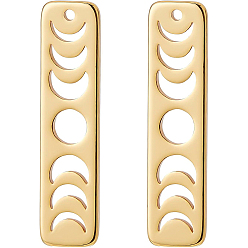 Настоящее золото 18K 12 шт. Латунные подвески с фазой луны, долговечный, прямоугольные, реальный 18 k позолоченный, 20x5x1 мм, отверстие : 0.7 мм