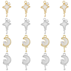 Платиновый & Золотой 16шт 4 стиль сплав микро паве кубический цирконий подвески, с кабошонами из смолы , Луна и звезды, платиной и золотом, 21~22x9.5~13x5 мм, отверстие : 1.5~1.6 мм, 4 шт / стиль