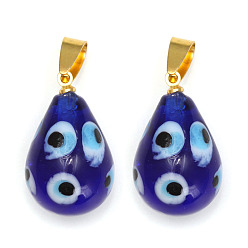 Синий Подвески лэмпворк ручной работы, слезинка с оберегами от сглаза, синие, 25x16 мм, 2 шт / комплект