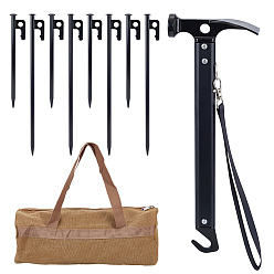 Mixed Color Camping Tool Sets, including Canvas Cloth Camping Tool Tote Bags, Alloy & Carbon Steel Tent Peg Hammer and Carbon Steel Tent Pegs, Mixed Color, 298x32x14.5mm