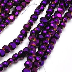 Индиго Стеклянные бусины с гальваническим покрытием , полное покрытие, граненые, плоско-круглые, индиговые, 4x3 мм, отверстие : 1 мм, около 95 шт / нитка, 14 дюйм