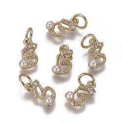 Letter B Латунь прелести, с фианитами и оболочки жемчужиной шарик, буквы, золотые, прозрачные, letter.b, 9.5~11x3.5~10.8x3~3.5 мм, отверстие : 3.5 мм