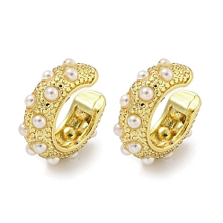 Настоящее золото 18K Серьги-каффы из латуни с покрытием стойки для колец, пластиковые серьги с искусственным жемчугом для женщин, без кадмия и без свинца, долговечный, реальный 18 k позолоченный, 14x4.5 мм