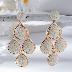 Белый Серьги-гвоздики из сплава рафии в форме капли, золотые, белые, 85x45 мм