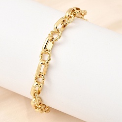 Настоящее золото 18K Браслеты-цепочки из латуни с овальными и витыми звеньями для женщин., долгоиграющий, гальваническое покрытие стеллажа, без свинца и без кадмия, реальный 18 k позолоченный, 7.40 дюйм (18.8 см)