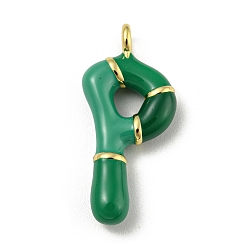 Letter P Латунь эмаль подвески, долговечный, без кадмия и без свинца, реальный 18 k позолоченный, буквенное очарование, Письмо P, 24x11x4 мм, отверстие : 2 мм