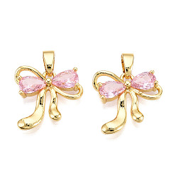 Настоящее золото 18K Латунные микро проложить кубического циркония подвески, без кадмия и без свинца, бантом прелести, реальный 18 k позолоченный, 14.5x15.5x3.5 мм, отверстие : 5x2.5 мм