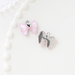 Pearl Pink Alloy Resin Pendants, Platinum, Bowknot Charms, Pearl Pink, 15x18mm
