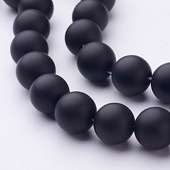 Black Agate Natural Black Agate Beads Strands, Grade A, Frosted, Round, Dyed & Heated, 12mm, Hole: 1.5mm, about 33pcs/strand, 15.5 inch