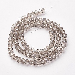 Light Grey Electroplate Glass Beads Strands, Half Pearl Luster Plated, Faceted, Rondelle, Light Grey, 6x4mm, Hole: 1mm, about 87~90pcs/strand, 15.7 inch