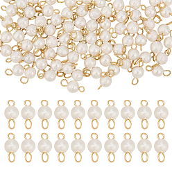 Золотой 80 шт. морщинистые текстурированные ракушки жемчужные круглые соединительные подвески, с медными петлями, белые, золотые, 13x5.5 мм, отверстия : 3 mm и 1.6 мм