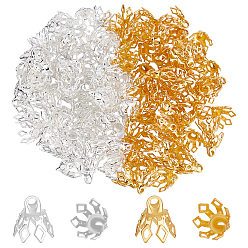 Золотой & Серебряный 200шт. 2 цвета латунные бусины колпачки дужки, мульти-лепесток, цветок, золотой и серебряный, 8x8 мм, отверстие : 1.2 мм, 100 шт / цвет