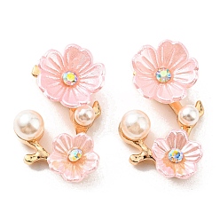 Pink Zinc Alloy Cabochons, with Plastic Imitation Pearls and Rhinestones, Plum Blossom Branch, Pink, 23.5x15x6mm