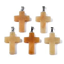 Топаз Нефрит Натуральный топаз нефрита подвески, со случайной защелкой из нержавеющей стали, крестик, 44~46x27~29x6~8 мм, отверстие : 4x8 мм