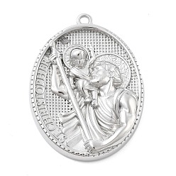 Нержавеющая Сталь Цвет 304 подвески из нержавеющей стали, овал с амулетом святого кристофера, анти-тускнение, цвет нержавеющей стали, 35.5x26.5x4.5 мм, отверстие : 1.8 мм