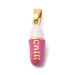 Фламинго Латунь эмаль подвески, талисман в форме охлаждающей таблетки, без кадмия и без свинца, стойки покрытие, долговечный, реальный 18 k позолоченный, фламинго, 17x5.5 мм, отверстие : 5x2.5 мм