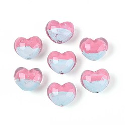 Фламинго Прозрачные акриловые бусины ручной работы, сердце, с золотой порошок блеск, фламинго, 18x22.5x15 мм, отверстие : 3 мм