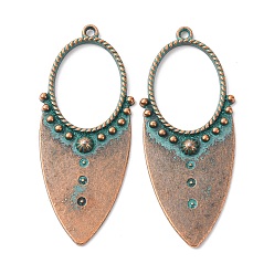 Teardrop Сплавочные подвески тибетского стиля, красная медь и зеленая патина, слеза, 50x21x3 мм, отверстие : 1.6 мм