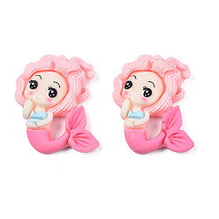 Pink Непрозрачные кабошоны из смолы, русалка, розовые, 31x24x7 мм