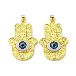 Hamsa Hand Настоящие 18 к позолоченные латунные подвески, акриловые обереги от сглаза, хамса рука, 40x26x6 мм, отверстие : 4x3.5 мм