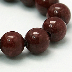 Saddle Brown Natural Mashan Jade Round Beads Strands, Dyed, Saddle Brown, 8mm, Hole: 1mm, about 51pcs/strand, 15.7 inch