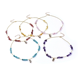 Смешанные камни Бисера ожерелья, с крошкой из натуральных и синтетических драгоценных камней, Бисер из стекла , Подвески из панциря каури и латунные застежки из когтей лобстера, 17.83 дюйм (45.3 см)