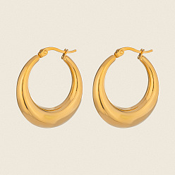 Настоящее золото 18K Овальная 304 нержавеющей стали серьги обруча, реальный 18 k позолоченный, 31.4x30 мм