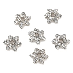 Platino Micro latón preparan tapas de cuentas de zirconia cúbica, flor, chapado en rack, larga duración plateado, sin plomo y cadmio, Platino, 11x10x3 mm, agujero: 1.8 mm