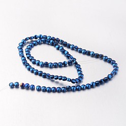 Blue Plated Electroplate Non-magnetic Synthetic Hematite Bead Strands, Flat Round, Blue Plated, 4x3mm, Hole: 1mm, about 102pcs/strand, 15.7 inch