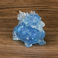 Аквамарин Украшение для дисплея дракона из смолы, с натуральными кусочками аквамарина внутри статуэток для украшения домашнего офиса, 75x50x57 мм