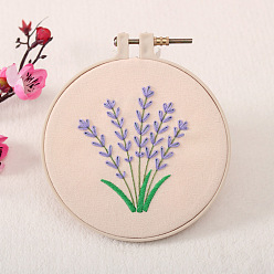 Flower DIY Flower Pattern Embroidery Kits, Including Printed Cotton Fabric, Embroidery Thread & Needles, Lavender Pattern, 120mm