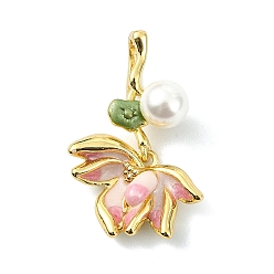 Золотой Латунь эмаль подвески, , с пластиковыми бусинами из искусственного жемчуга, золотые, 28.5x18.5x11.5 мм, отверстие : 6.5x3.5 мм