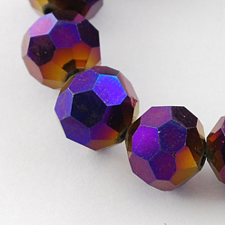 Purple Plated Electroplate Glass Bead Strands, Faceted(32 Facets), Round, Purple Plated, 8x7mm, Hole: 1mm, 72pcs/strand, 21.2 inch