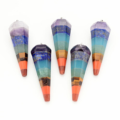 (52) Непрозрачная лаванда Природных драгоценных камней подвески, Конус маятник, с 201 разрезными кольцами из нержавеющей стали, граненые, разноцветные, 49x14 мм, отверстие : 4.5 мм