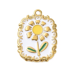 Rectangle 304 нержавеющей стальной эмали подвески, золотые, Прямоугольник с цветком, 26x19x2 мм, отверстие : 1.8 мм