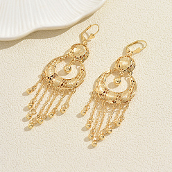 Золотой Плоские круглые серьги-кольца с кисточками из богемской латуни, золотые, 95x30 мм