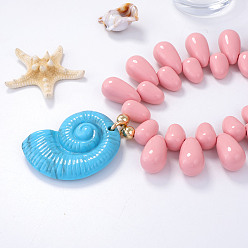 Pink Подвеска в форме морской ракушки из пластика, каплевидные бусины, ожерелья для женщин, золотые, розовые, 14.57 дюйм (37 см)