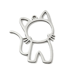 Нержавеющая Сталь Цвет Полые 201 из нержавеющей стали кулоны, подвески в форме кошки, цвет нержавеющей стали, 25.5x20x1 мм, отверстие : 1.4 мм