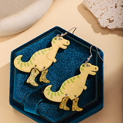 Светло-хаки Милые серьги-подвески в виде динозавров с блестящими сапожками, акриловые серьги с мультяшными животными, модные украшения для женщин и подростков., светлый хаки, 72x39 мм