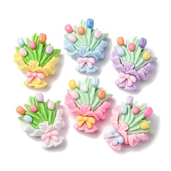 (52) Непрозрачная лаванда Непрозрачные кабошоны из смолы, букет тюльпанов, разноцветные, 26.5x22x9 мм