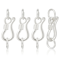 Серебро 925 стерлингового серебра S-крюк пряжки, с прыжковых колец, с полировкой из замши, серебряные, 20 мм, отверстие : 3.5 мм, 4 комплекты