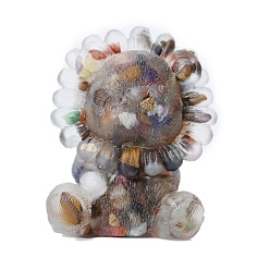 Смешанные камни Украшение в виде льва из смолы, с натуральной смешанной золотой крошкой внутри статуй для украшения домашнего офиса, 50x30x60 мм